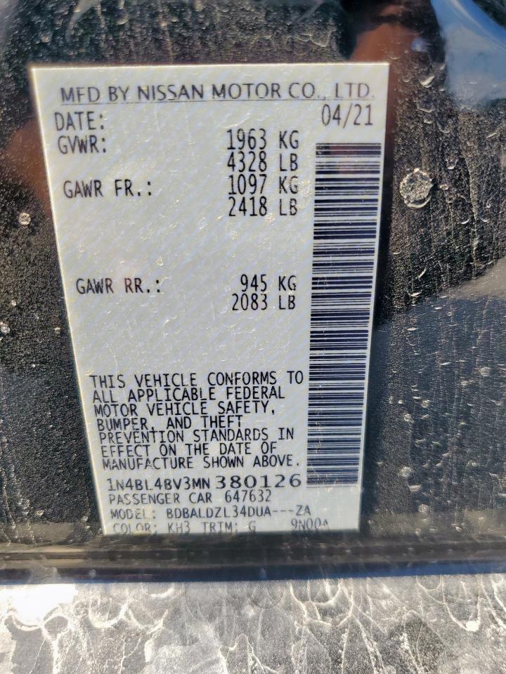 2021 Nissan Altima S VIN: 1N4BL4BV3MN380126 Lot: 81056375