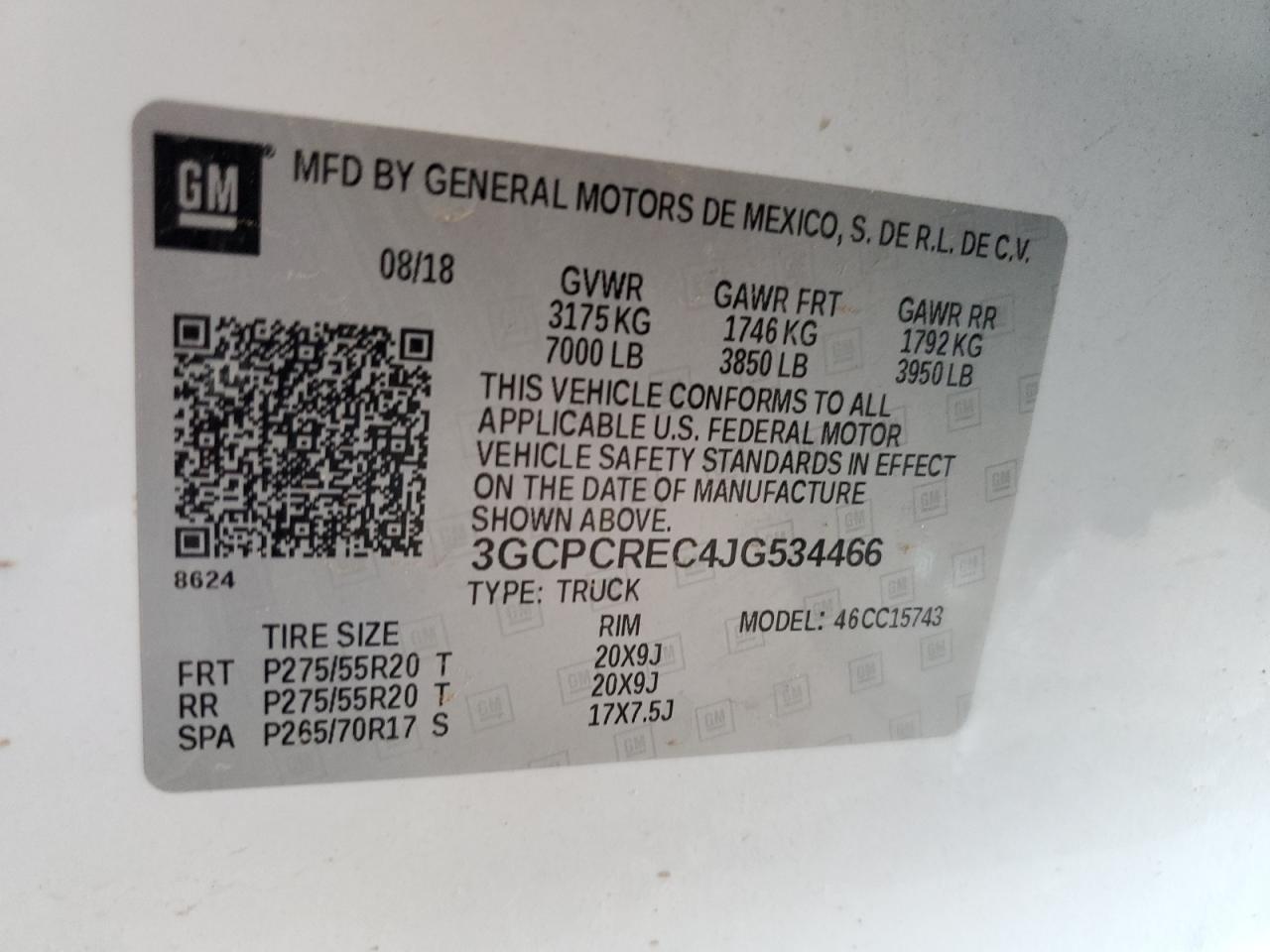 2018 Chevrolet Silverado C1500 Lt VIN: 3GCPCREC4JG534466 Lot: 81525725