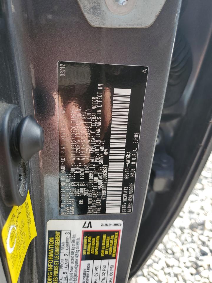 2012 Toyota Venza Le VIN: 4T3BK3BB2CU069694 Lot: 80282995