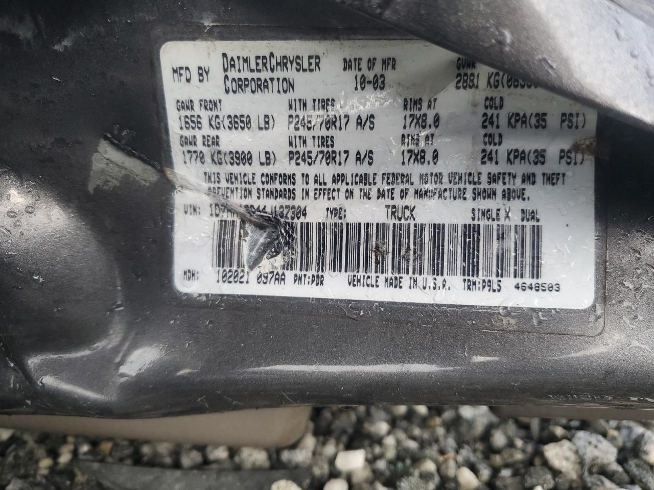 2004 Dodge Ram 1500 St VIN: 1D7HA16D44J137304 Lot: 84164775