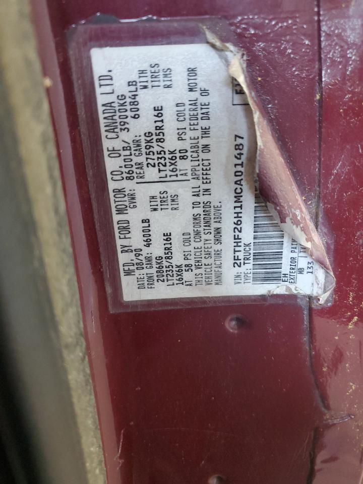 1991 Ford F250 VIN: 2FTHF26H1MCA01487 Lot: 72034525