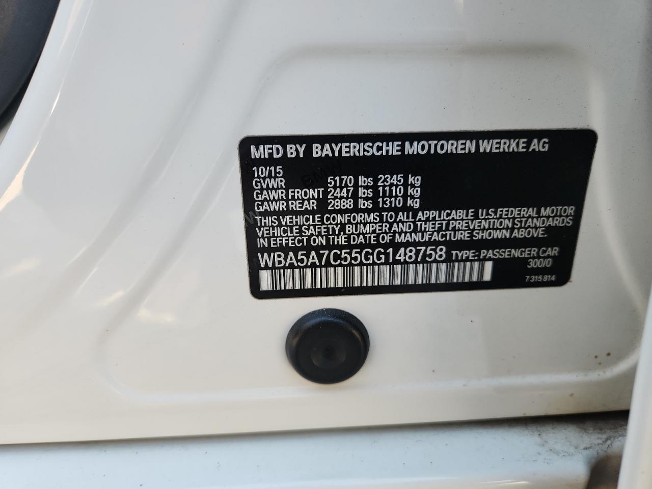 2016 BMW 528 Xi VIN: WBA5A7C55GG148758 Lot: 71520205