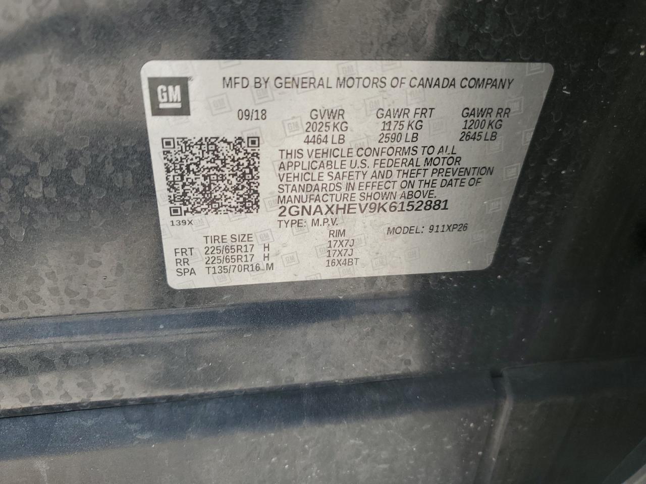 2019 Chevrolet Equinox Ls VIN: 2GNAXHEV9K6152881 Lot: 80491375