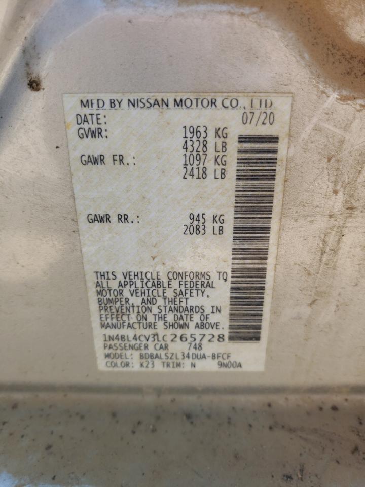 2020 Nissan Altima Sr VIN: 1N4BL4CV3LC265728 Lot: 80396495