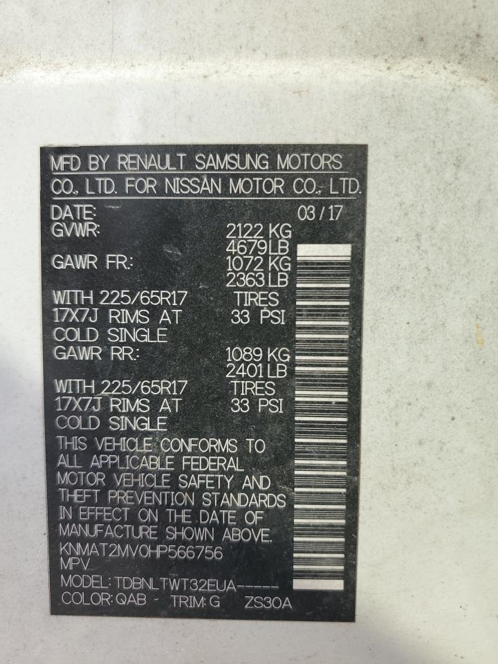 2017 Nissan Rogue S VIN: KNMAT2MV0HP566756 Lot: 80478035