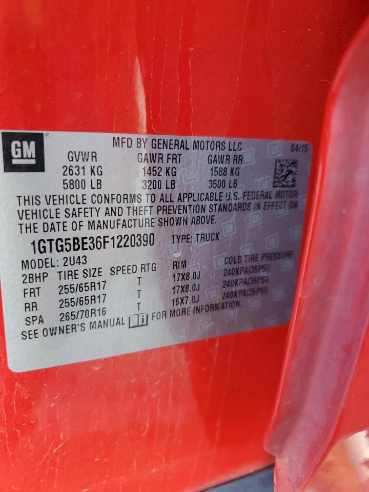 2015 GMC Canyon Sle VIN: 1GTG5BE36F1220390 Lot: 81401465