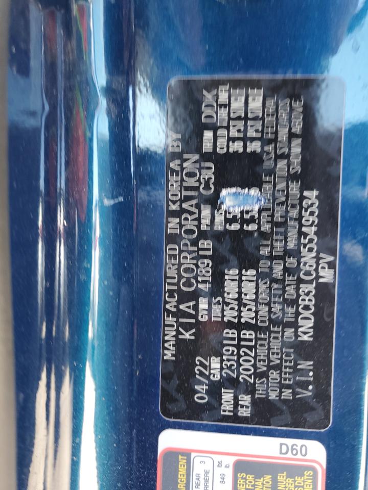 2022 Kia Niro Lx VIN: KNDCB3LC6N5549534 Lot: 83936455