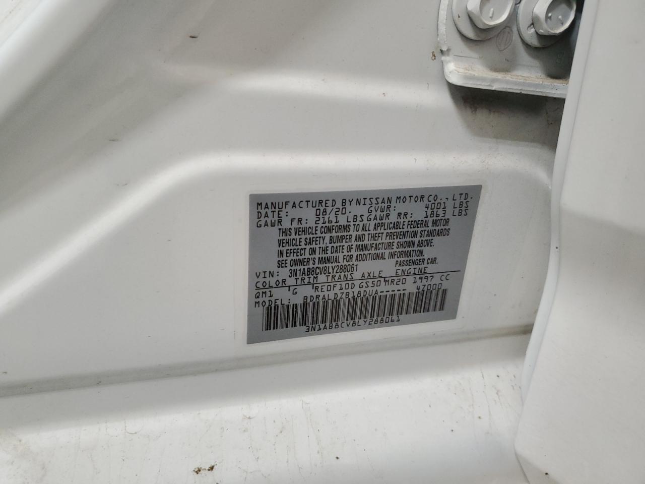 2020 Nissan Sentra Sv VIN: 3N1AB8CV8LY288061 Lot: 80573825