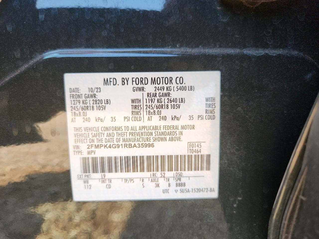 2024 Ford Edge Se VIN: 2FMPK4G91RBA35996 Lot: 81146645