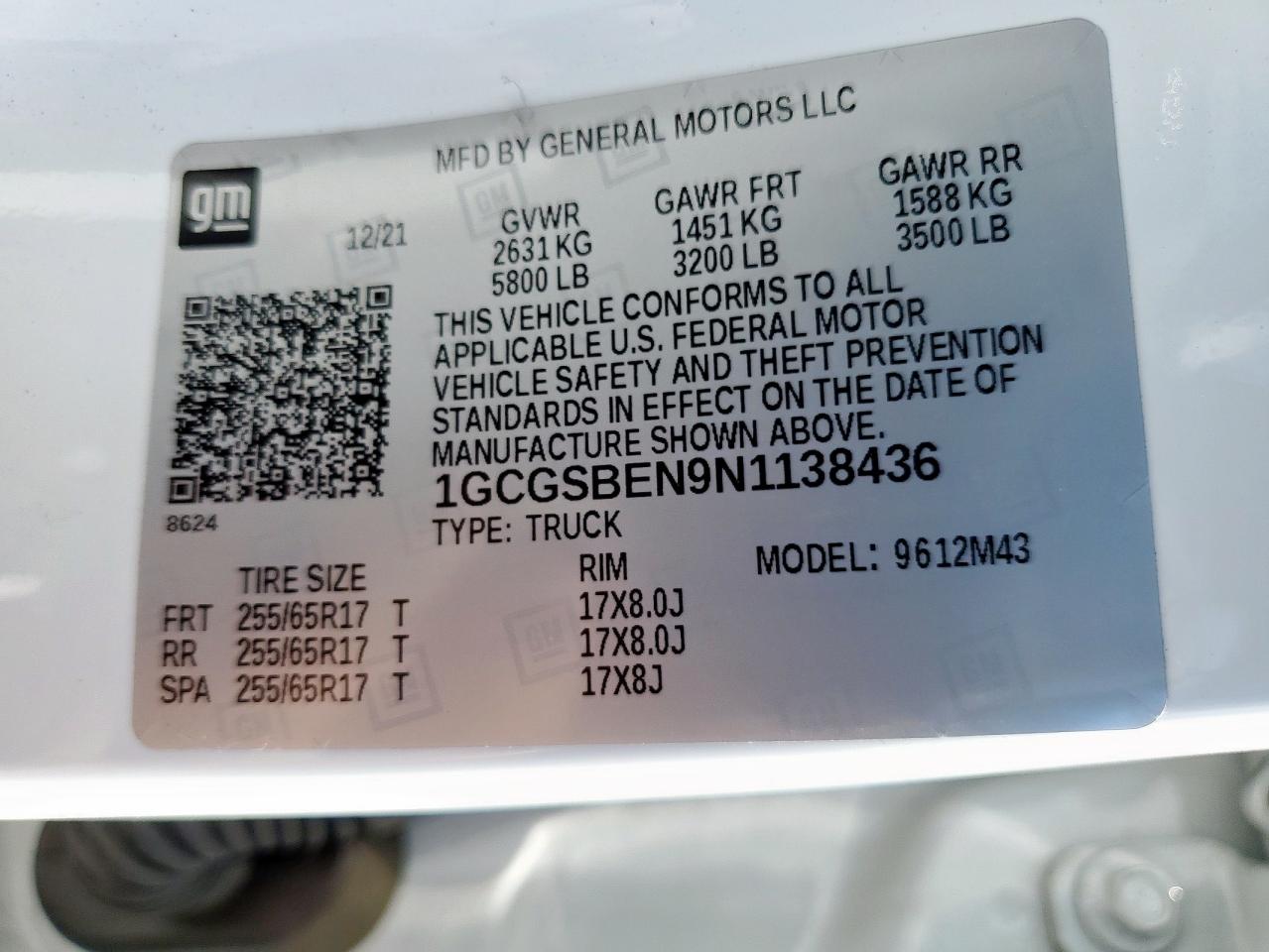 2022 Chevrolet Colorado VIN: 1GCGSBEN9N1138436 Lot: 71273895