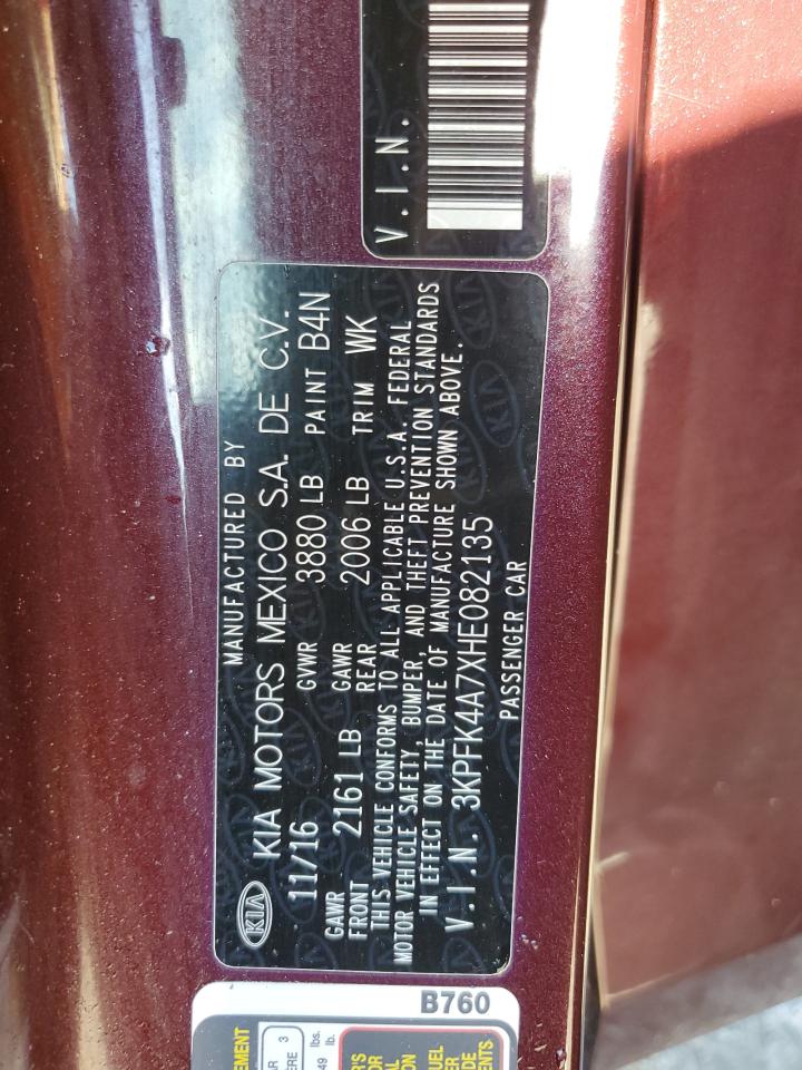 2017 Kia Forte Lx VIN: 3KPFK4A7XHE082135 Lot: 71744255