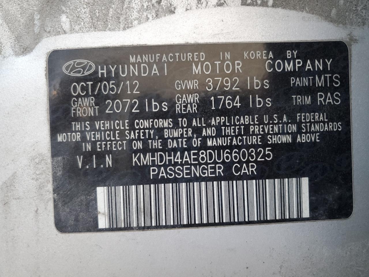 2013 Hyundai Elantra Gls VIN: KMHDH4AE8DU660325 Lot: 71949865