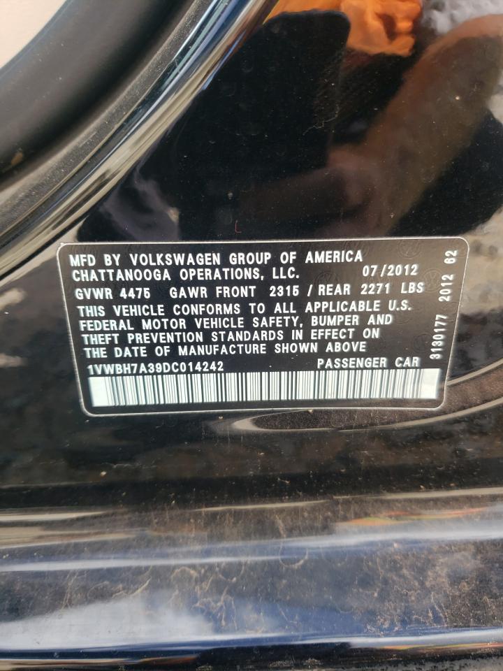 2013 Volkswagen Passat Se VIN: 1VWBH7A39DC014242 Lot: 81796835