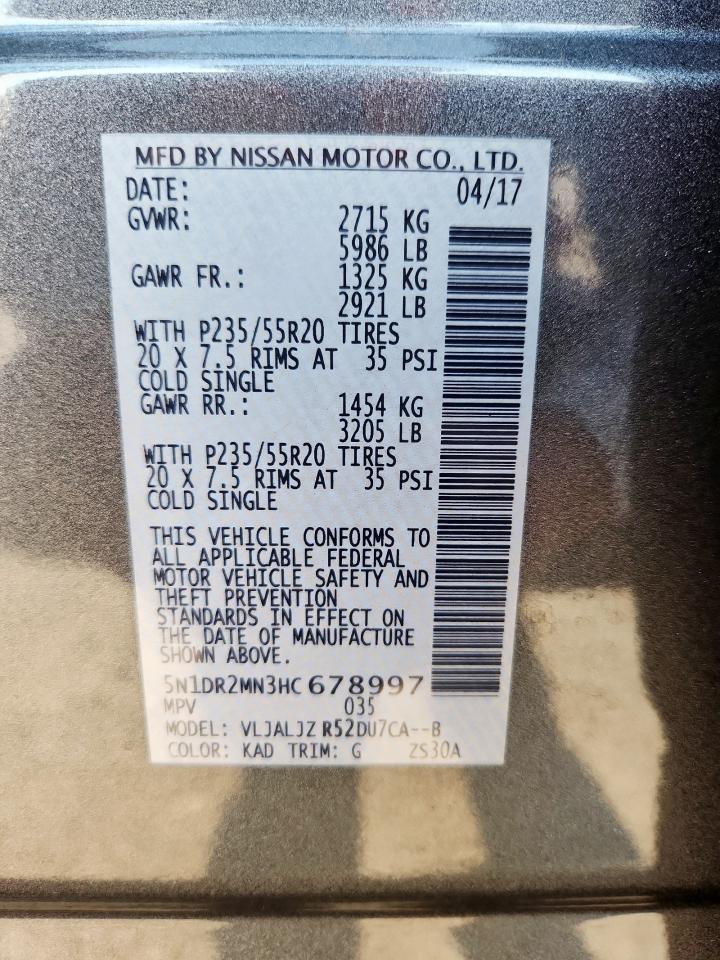 2017 Nissan Pathfinder S VIN: 5N1DR2MN3HC678997 Lot: 80086245