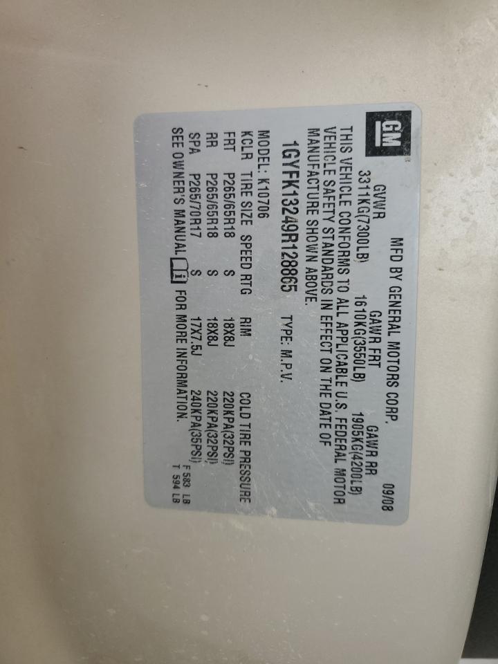 2009 Cadillac Escalade VIN: 1GYFK13249R128865 Lot: 70868605