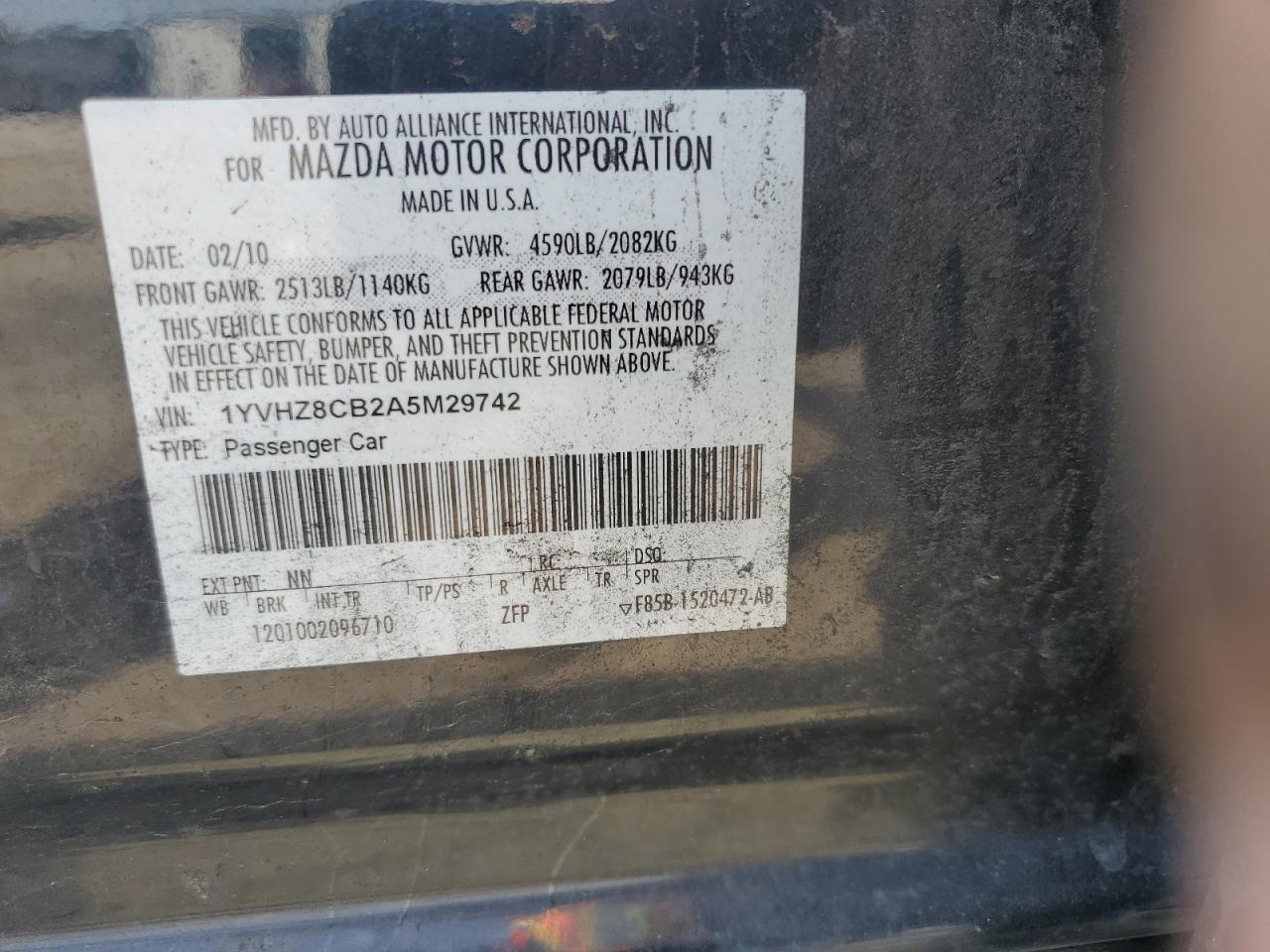 2010 Mazda 6 S VIN: 1YVHZ8CB2A5M29742 Lot: 81130685