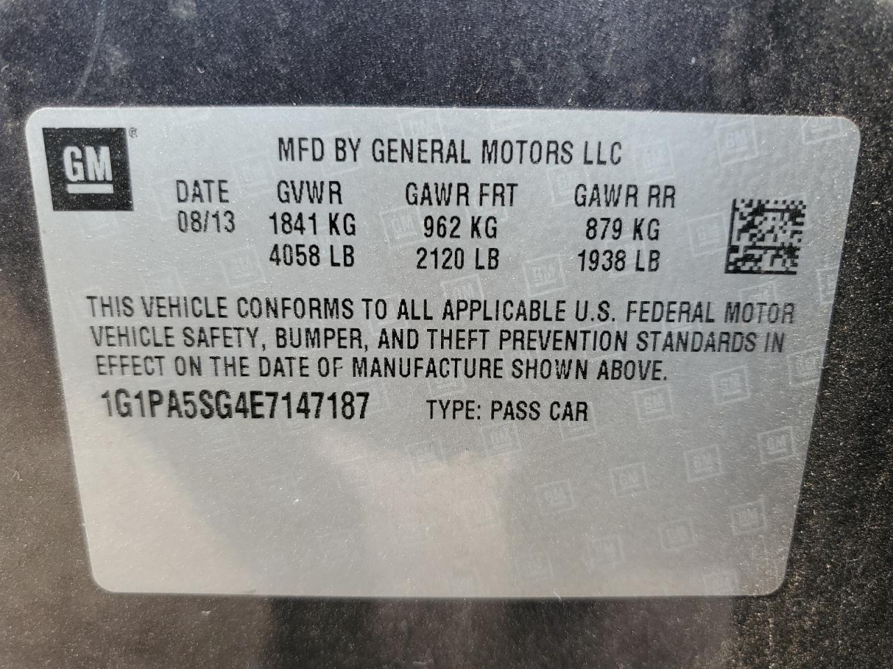 2014 Chevrolet Cruze Ls VIN: 1G1PA5SG4E7147187 Lot: 83755995