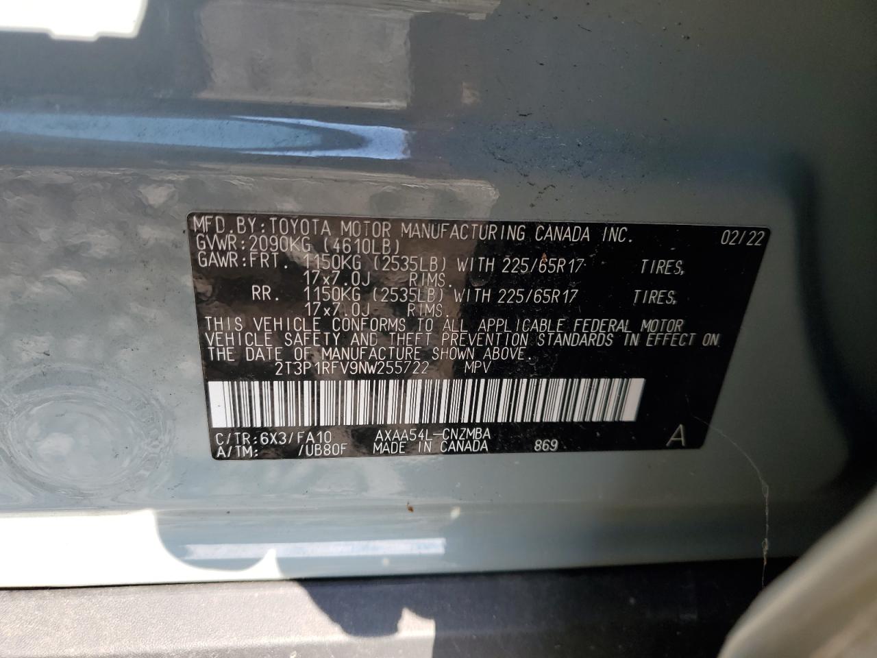 2022 Toyota Rav4 Xle VIN: 2T3P1RFV9NW255722 Lot: 70765075