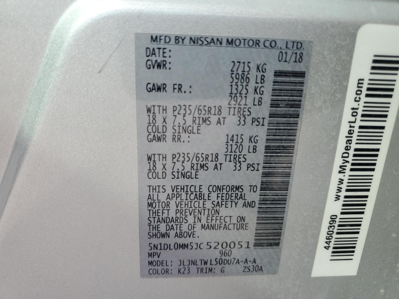 2018 Infiniti Qx60 VIN: 5N1DL0MM5JC520051 Lot: 84614365