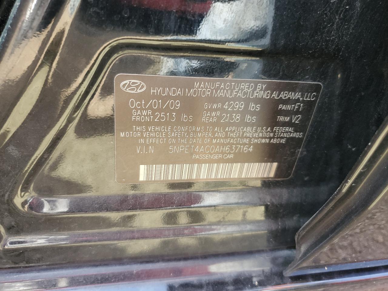 2010 Hyundai Sonata Gls VIN: 5NPET4AC0AH637164 Lot: 81406325