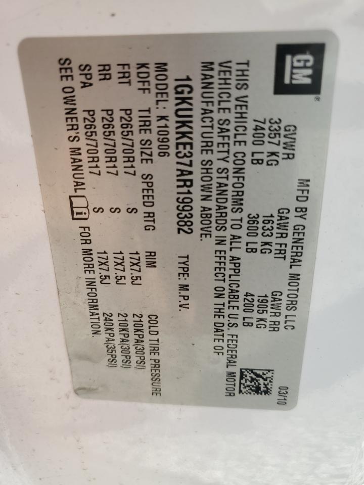 2010 GMC Yukon Xl K1500 Slt VIN: 1GKUKKE37AR199382 Lot: 81302175