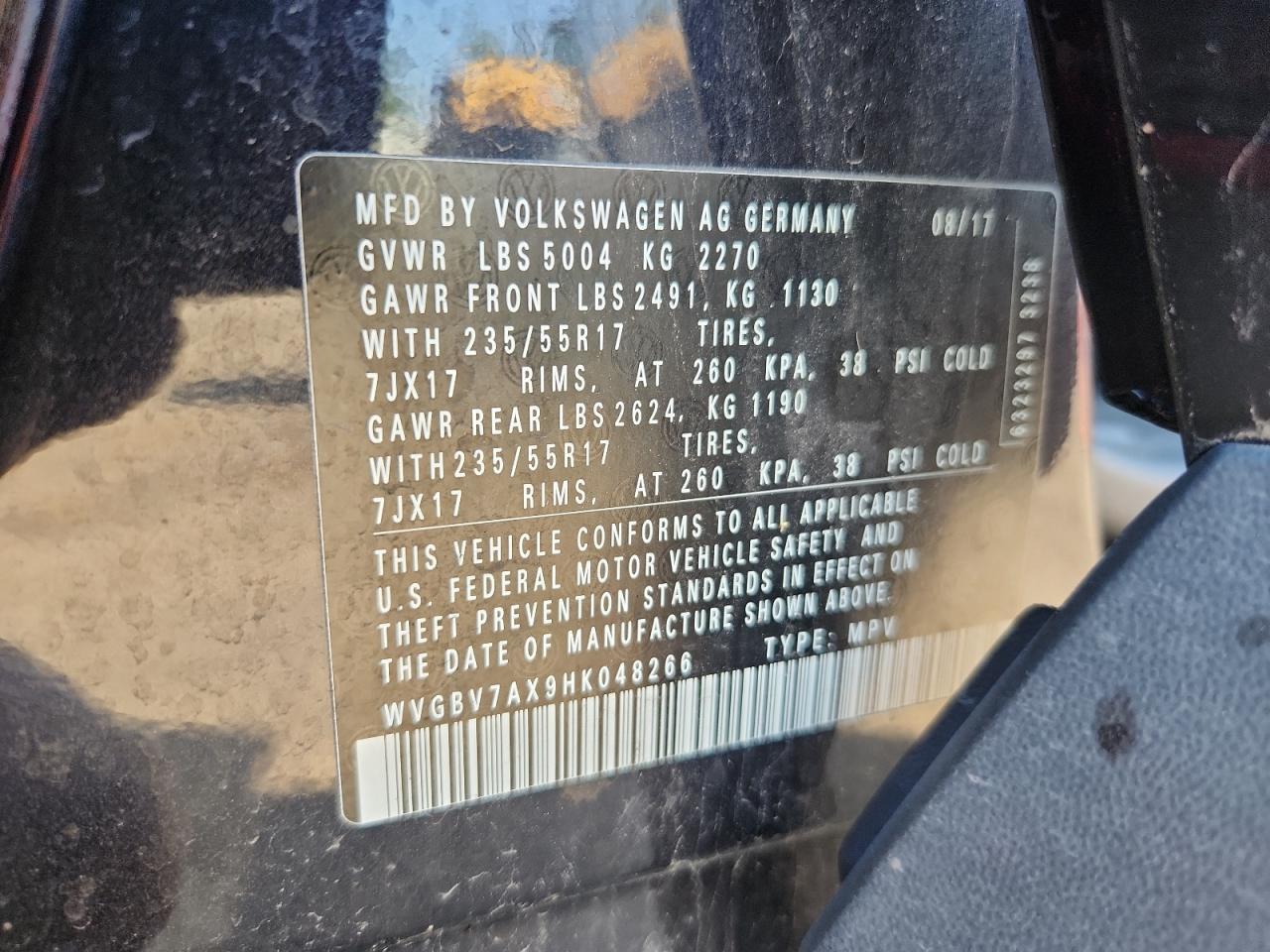 2017 Volkswagen Tiguan S VIN: WVGBV7AX9HK048266 Lot: 80622095