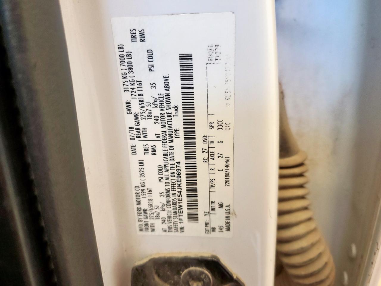 2018 Ford F150 Supercrew VIN: 1FTEW1E54JKE96974 Lot: 84222465