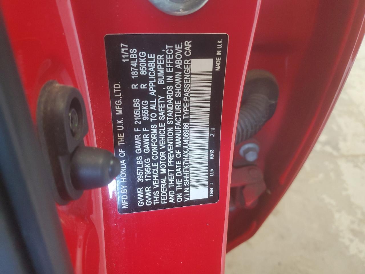 2018 Honda Civic Sport VIN: SHHFK7H4XJU406986 Lot: 71845845