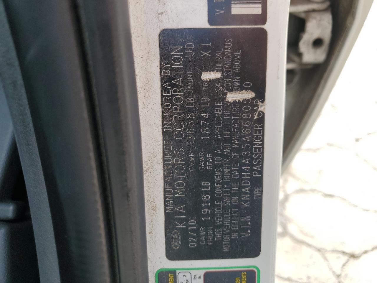 2010 Kia Rio Lx VIN: KNADH4A35A6680550 Lot: 80386105