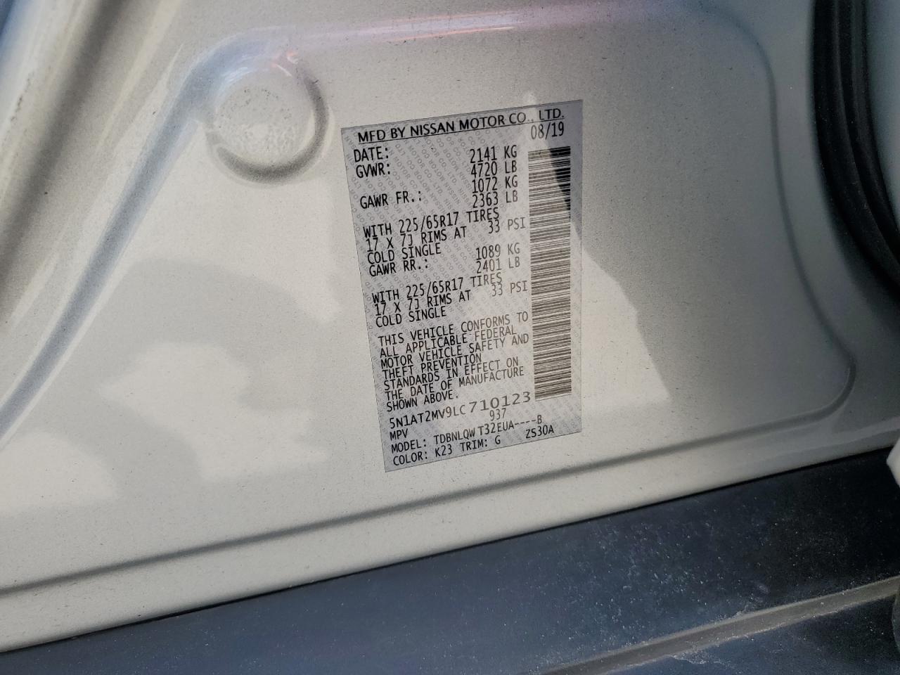 2020 Nissan Rogue S VIN: 5N1AT2MV9LC710123 Lot: 84210715