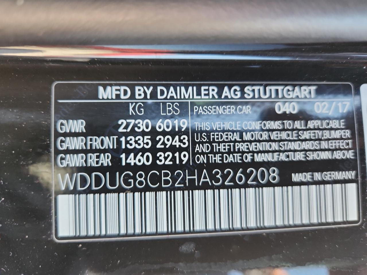 2017 Mercedes-Benz S 550 VIN: WDDUG8CB2HA326208 Lot: 84013435