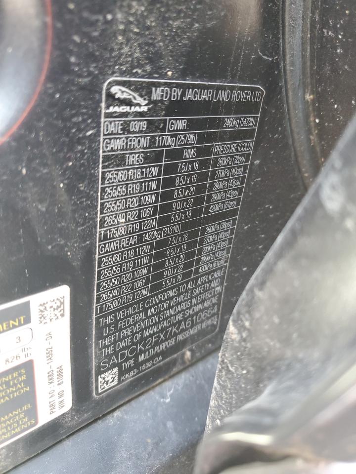 2019 Jaguar F-Pace Prestige VIN: SADCK2FX7KA610664 Lot: 82073085