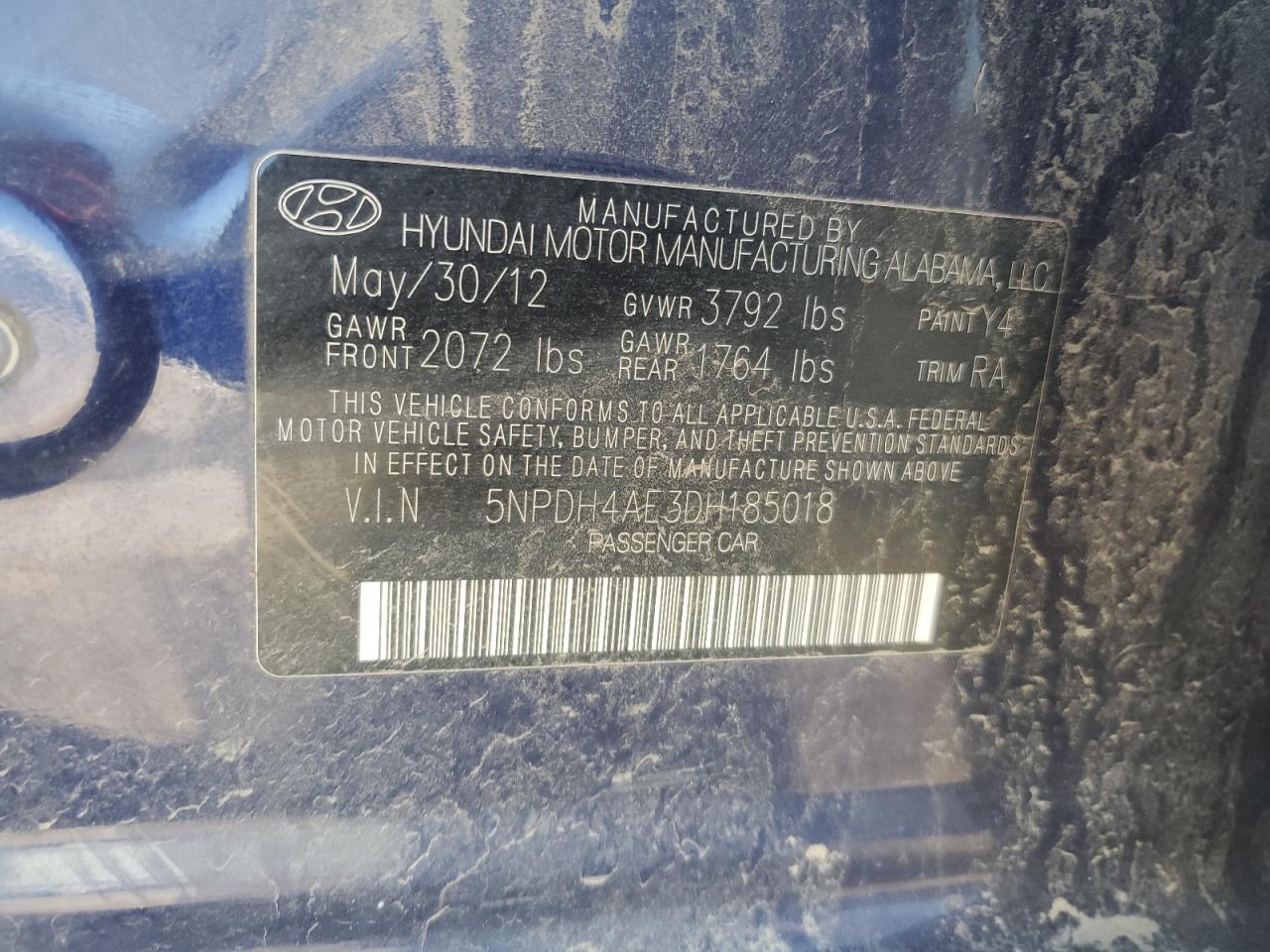 2013 Hyundai Elantra Gls VIN: 5NPDH4AE3DH185018 Lot: 84036415