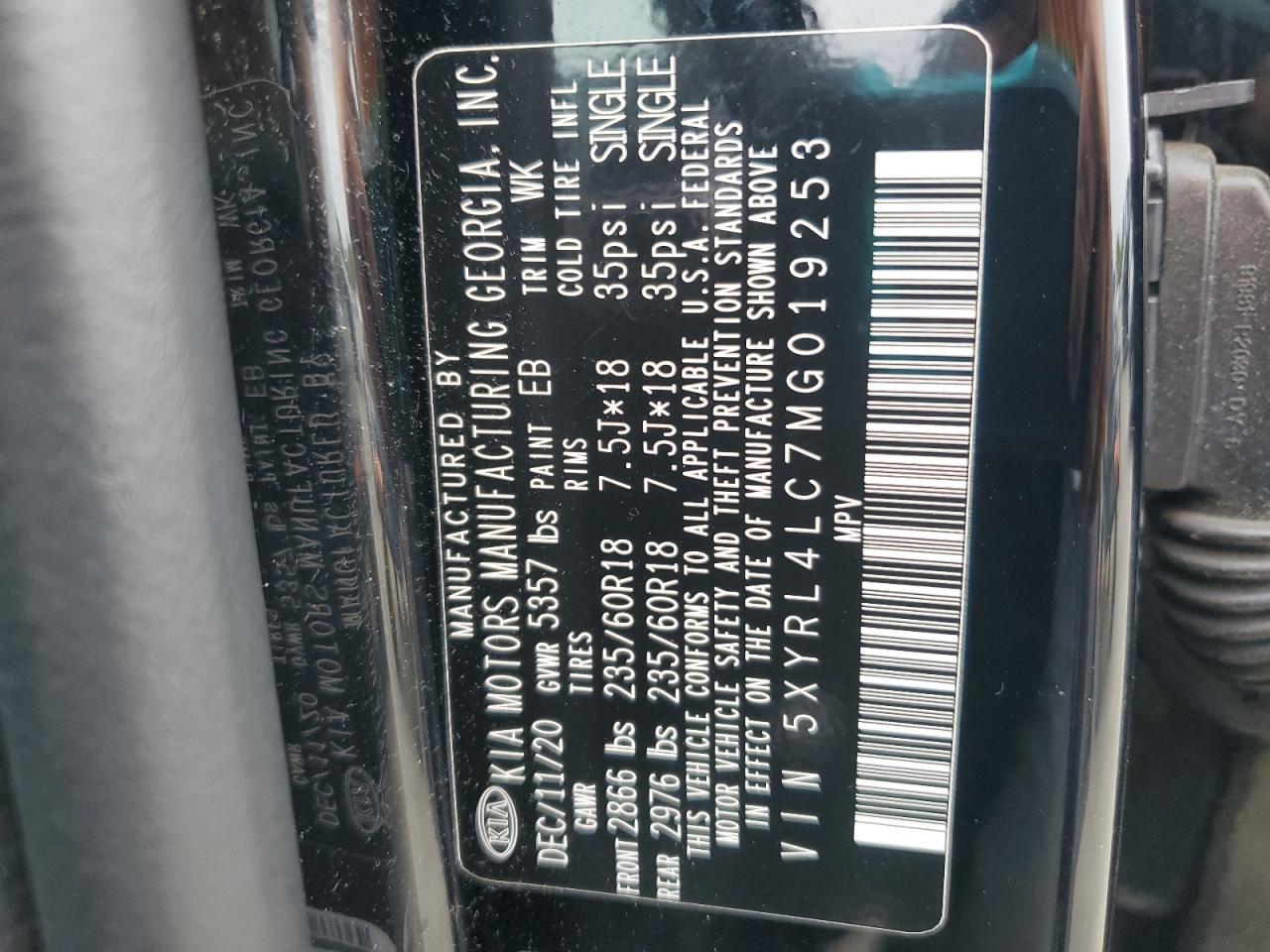 2021 Kia Sorento S VIN: 5XYRL4LC7MG019253 Lot: 81949975