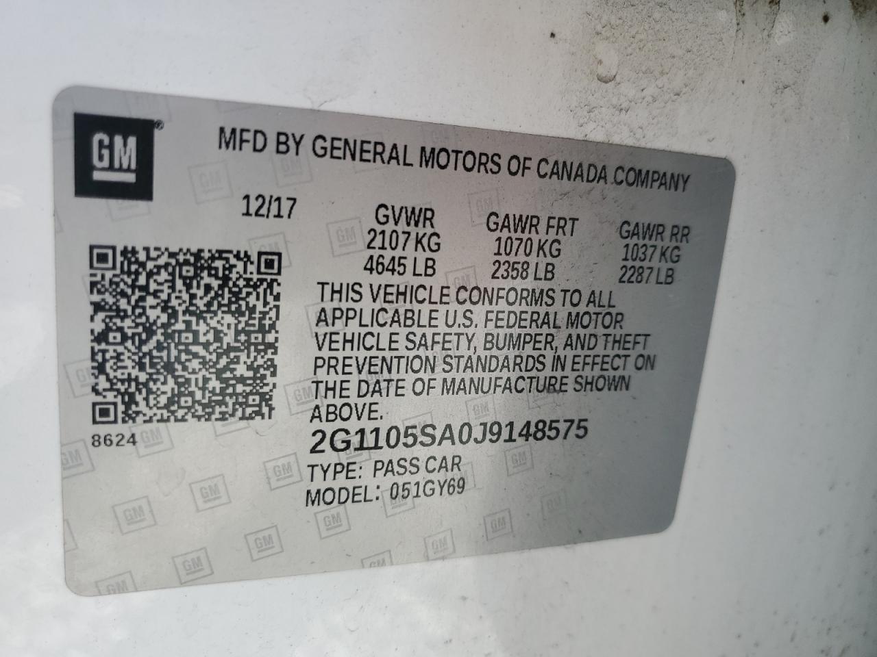 2018 Chevrolet Impala Lt VIN: 2G1105SA0J9148575 Lot: 80904795