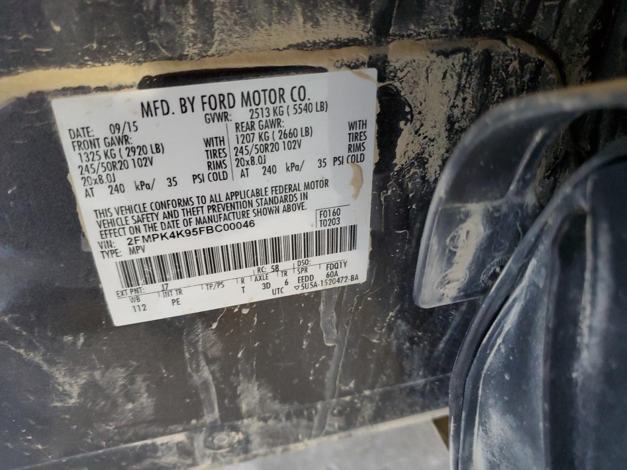 2015 Ford Edge Titanium VIN: 2FMPK4K95FBC00046 Lot: 80524605