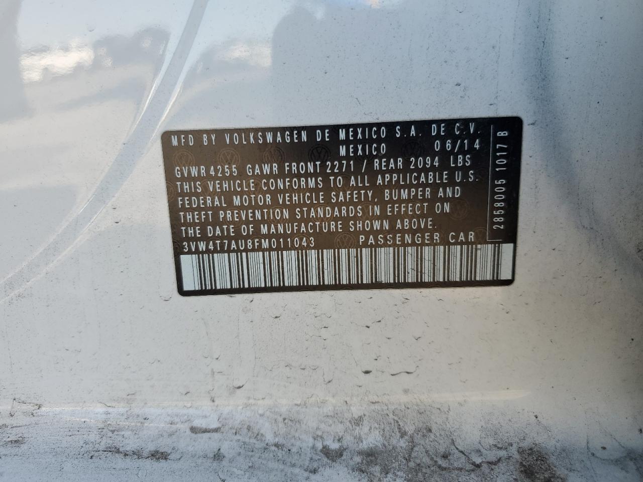 2015 Volkswagen Gti VIN: 3VW4T7AU8FM011043 Lot: 82133345