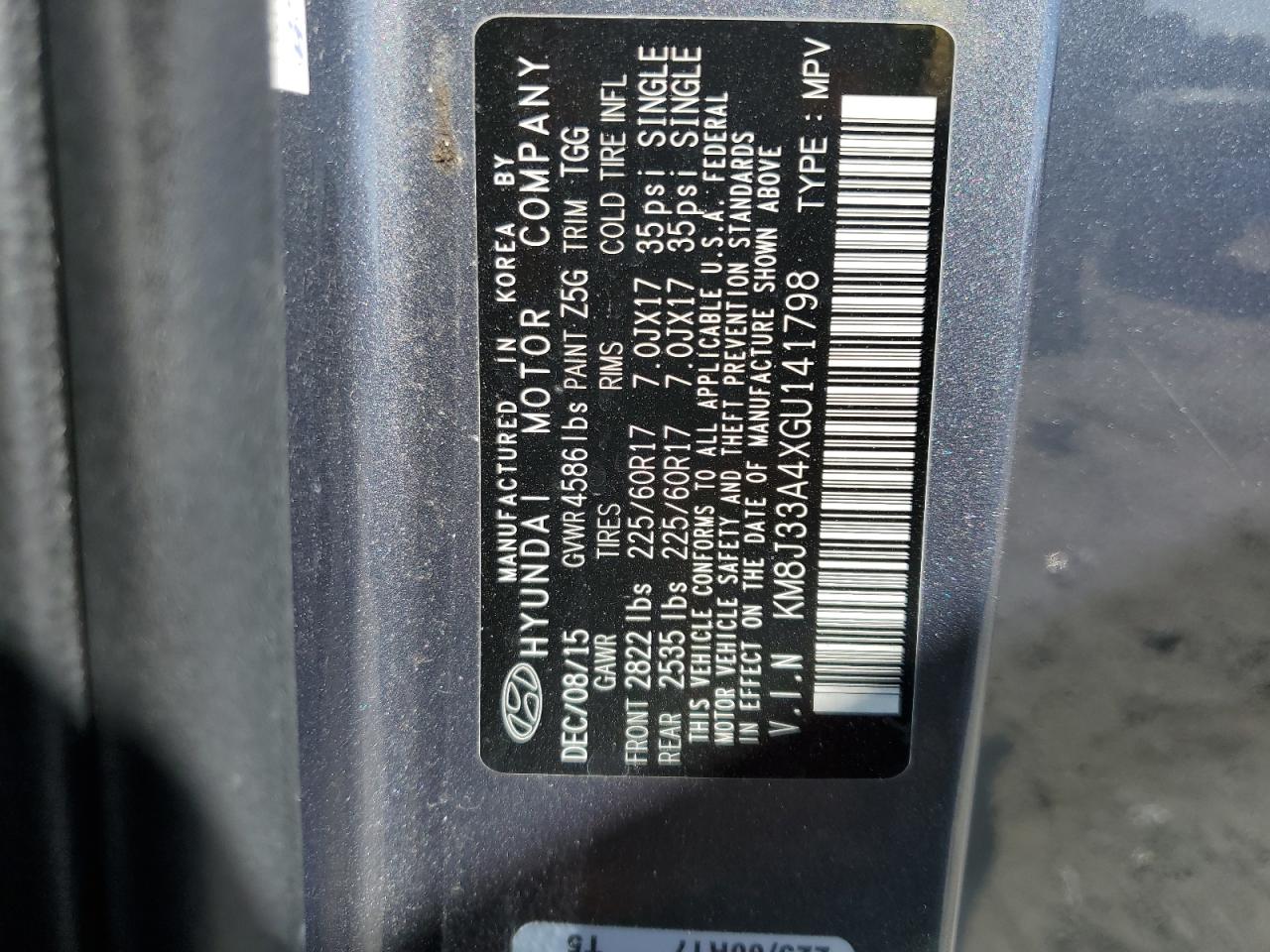 2016 Hyundai Tucson Limited VIN: KM8J33A4XGU141798 Lot: 71528405