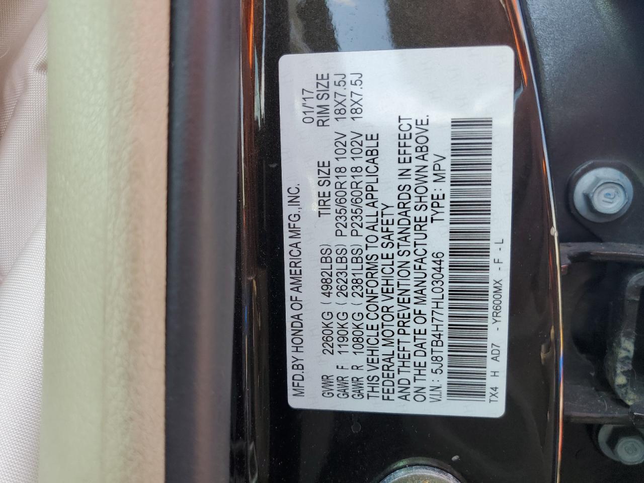 2017 Acura Rdx Advance VIN: 5J8TB4H77HL030446 Lot: 80536125