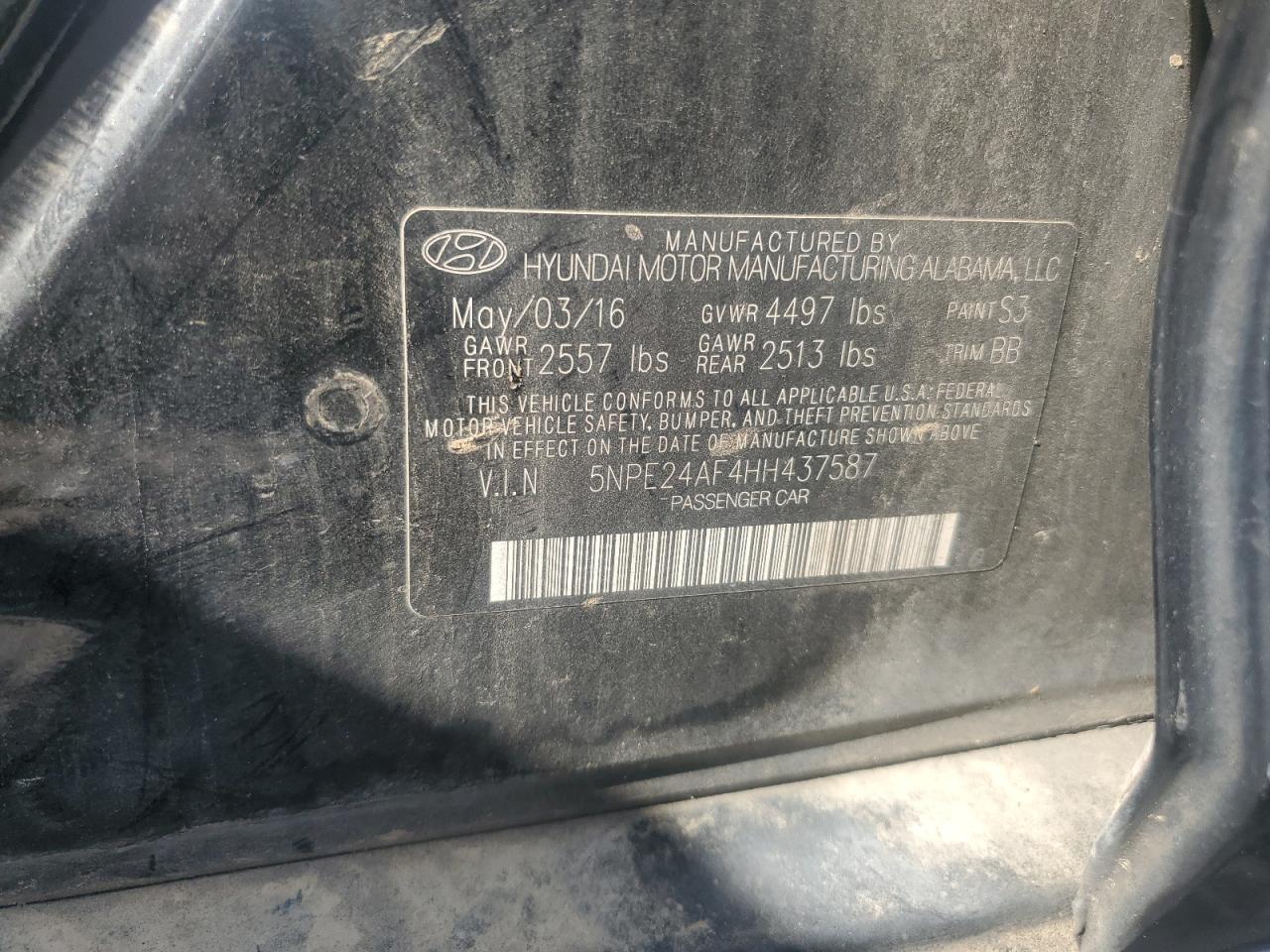 2017 Hyundai Sonata Se VIN: 5NPE24AF4HH437587 Lot: 84237715