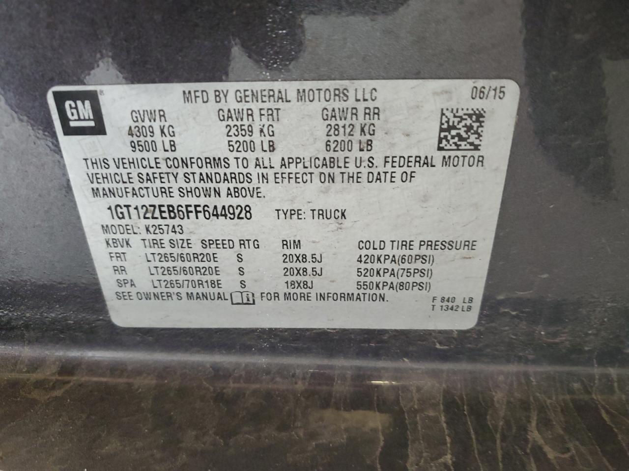 2015 GMC Sierra K2500 Slt VIN: 1GT12ZEB6FF644928 Lot: 71457615