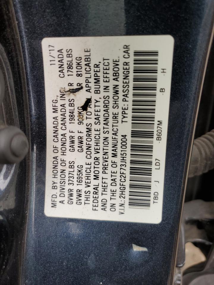 2018 Honda Civic Ex VIN: 2HGFC2F73JH510004 Lot: 80610005
