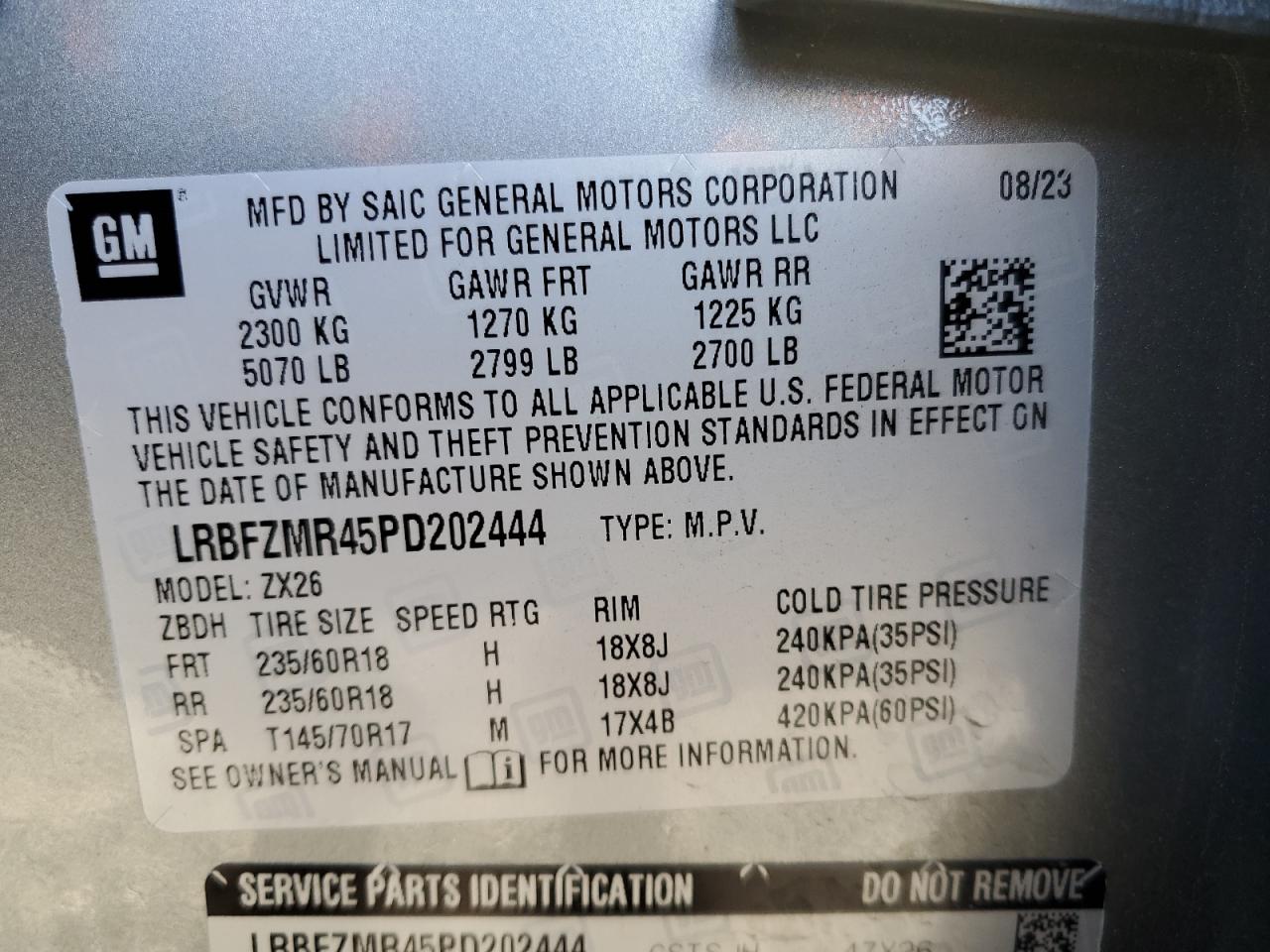 2023 Buick Envision Preferred VIN: LRBFZMR45PD202444 Lot: 70998735