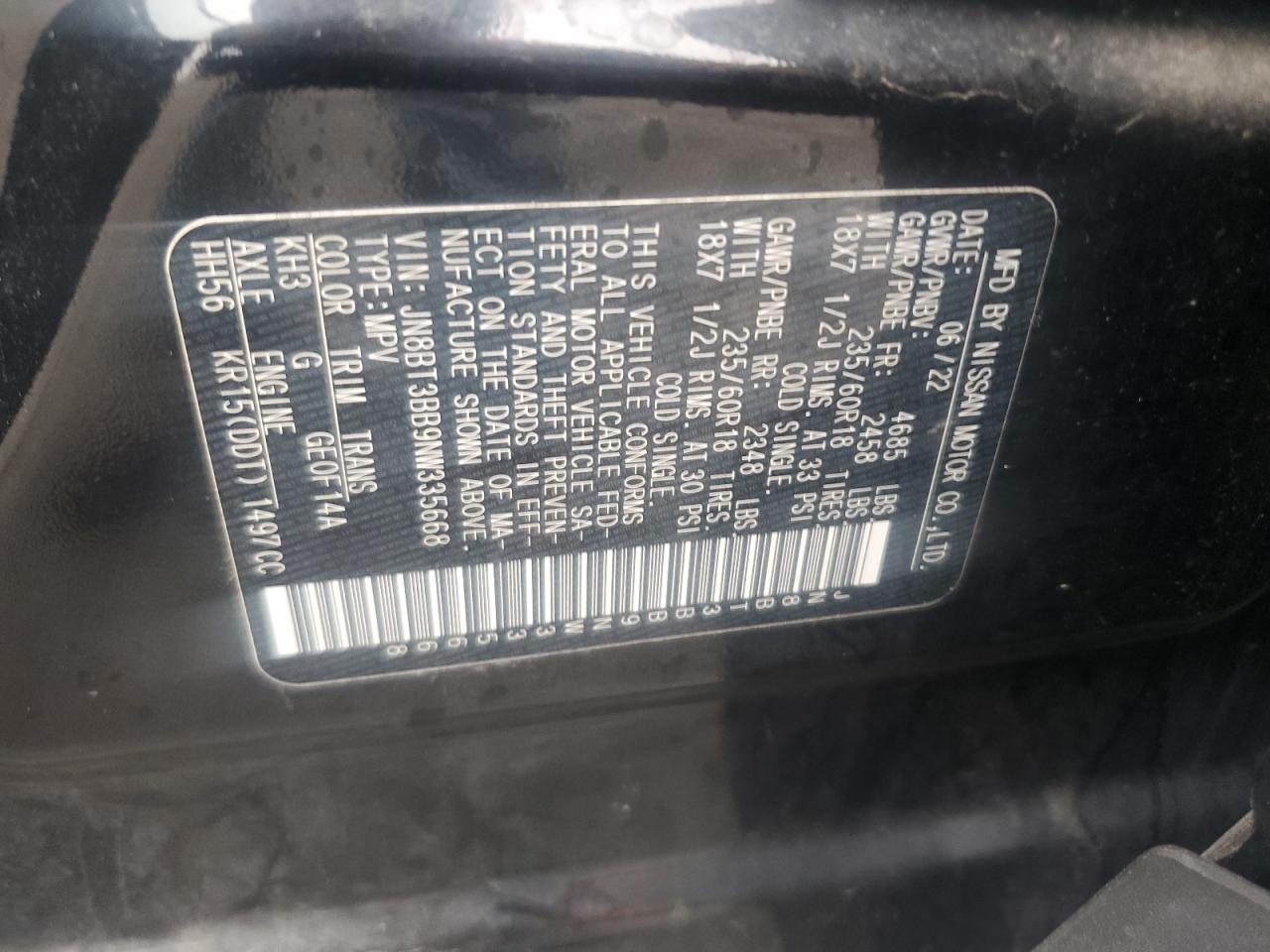 2022 Nissan Rogue Sv VIN: JN8BT3BB9NW335668 Lot: 81587455