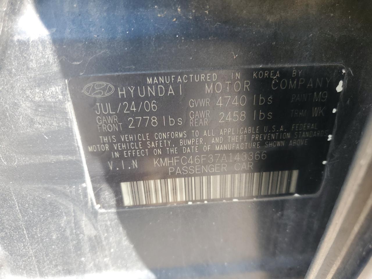 2007 Hyundai Azera Se VIN: KMHFC46F37A143366 Lot: 80176835