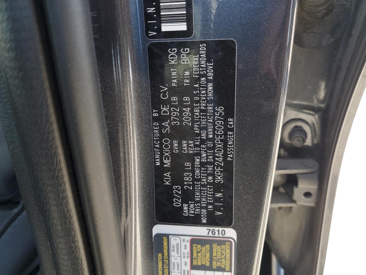 2023 Kia Forte Lx VIN: 3KPF24ADXPE609756 Lot: 81821825