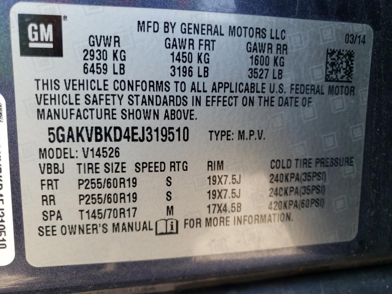 2014 Buick Enclave VIN: 5GAKVBKD4EJ319510 Lot: 80293385