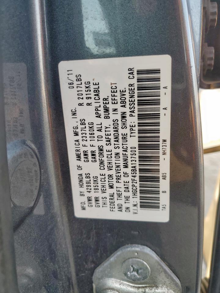 2011 Honda Accord Lxp VIN: 1HGCP2F45BA137500 Lot: 71619185