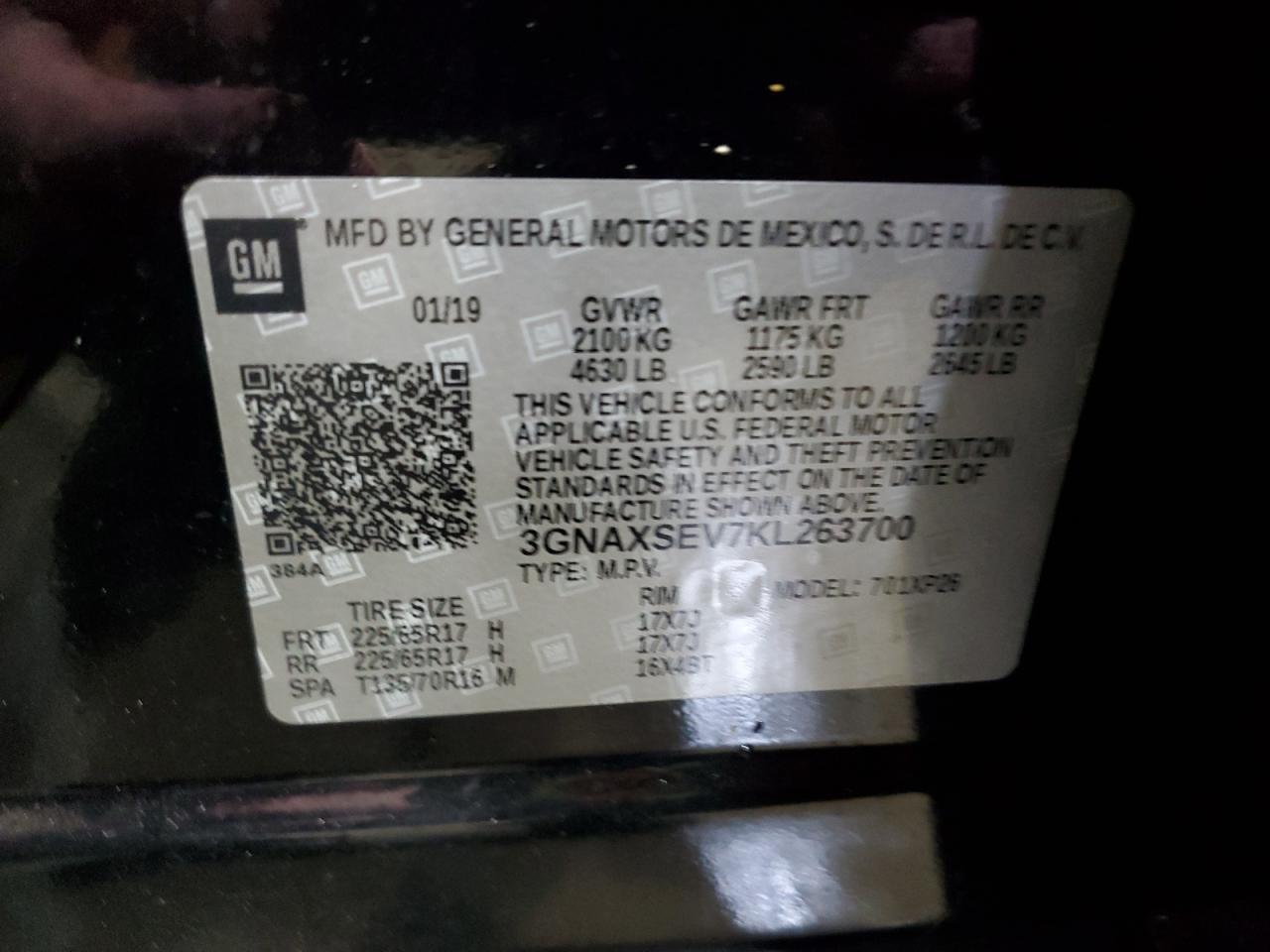 2019 Chevrolet Equinox Ls VIN: 3GNAXSEV7KL263700 Lot: 81366095