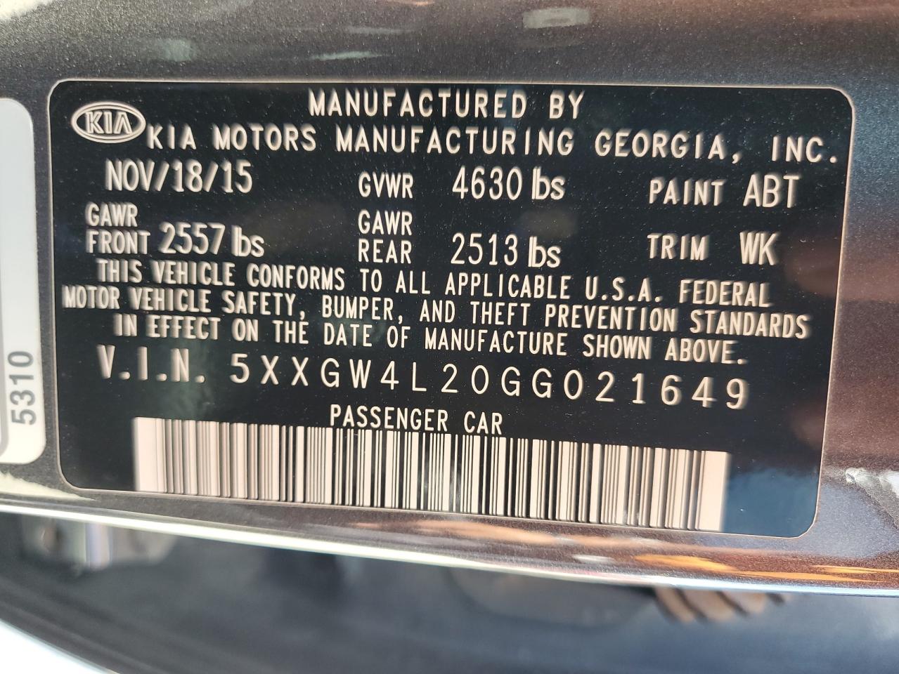 2016 Kia Optima Sx VIN: 5XXGW4L20GG021649 Lot: 80245705